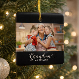 Grandma Established Script Gift Photo Julgransprydnad Keramik