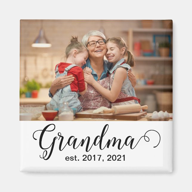 Grandma Established Script Gift Photo Magnet (Framsidan)