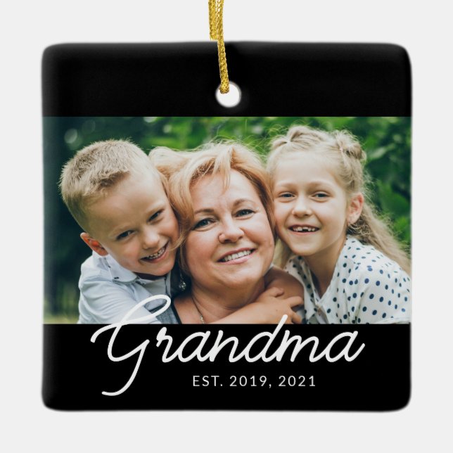 Grandma Established Script Photo Julgransprydnad Keramik (Framsida)