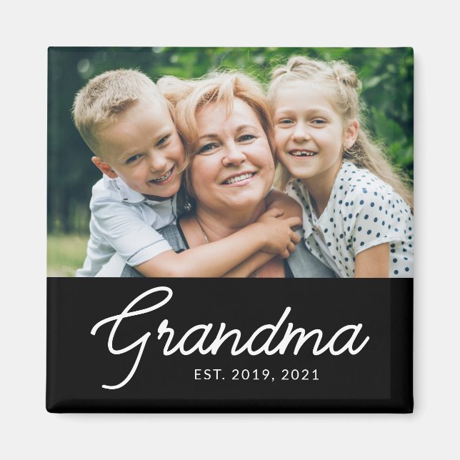 Grandma Established Script Photo Magnet (Framsidan)
