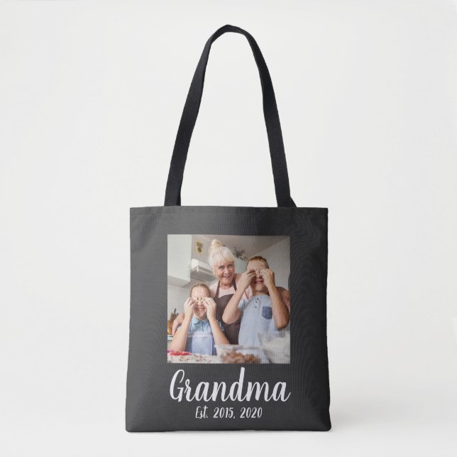 Grandma Established White Script Photo Tygkasse (Framsida)
