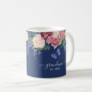 Grandma Etablerad Burgundy Blommigt Vattenfärg Kaffemugg