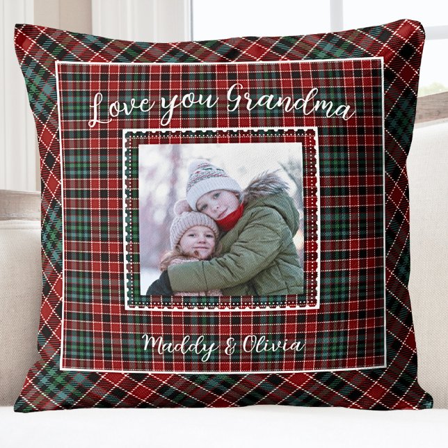 Grandma Family Photo Rustic Play Kudde (Grandma Holiday Christmas Grandkids Photo Throw )