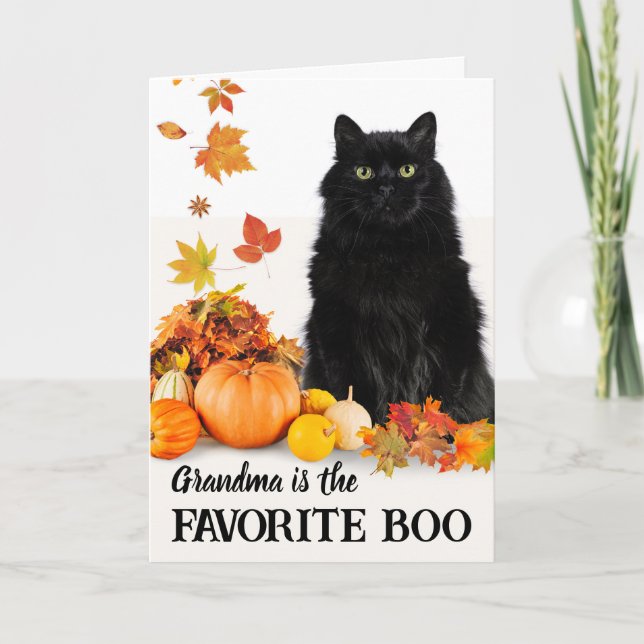 Grandma Favorite Boo Halloween Black Cat Kort (Framsida)