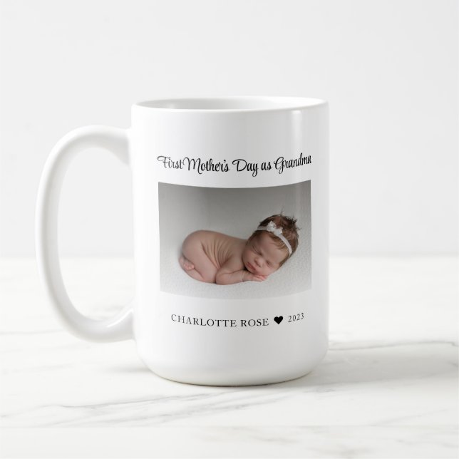 Grandma First Mors dag Nyfödd bebis Photo Kaffemugg (Vänster)
