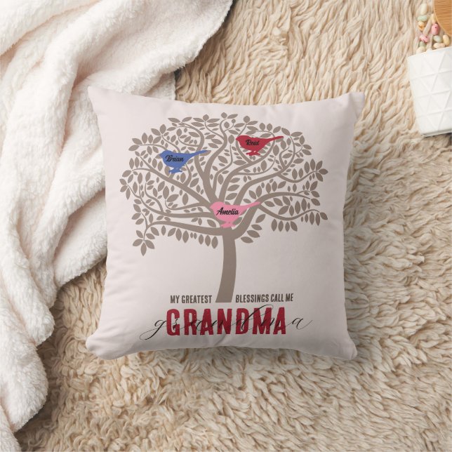 Grandma Gift från morbarn 3 fåglar träd Kudde (Filt)