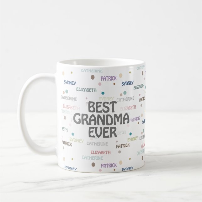 Grandma Gift Grandchildren 3-4 Namn Kaffemugg (Vänster)