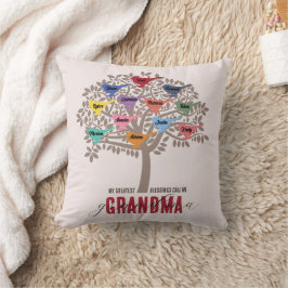 Grandma Gift Grandchildren Namn Träd 12 bird Thr Kudde