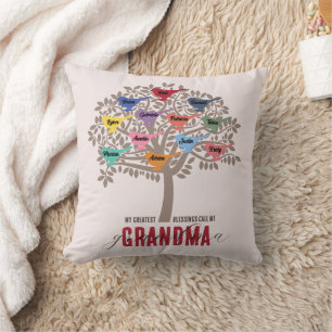 Grandma Gift Grandchildren Namn Träd 12 bird Thr Kudde
