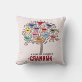 Grandma Gift Grandchildren Namn Träd 12 bird Thr Kudde