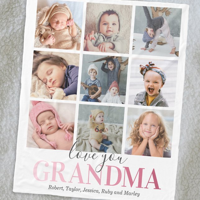 Grandma Gift | Kärlek You Photo Collage Fleecefilt (Skapare uppladdad)