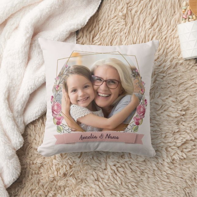 Grandma Gift Photo Rosa Girly Mors dag Kudde (Filt)