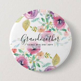 Grandma Gift - Söt Plum Rosa Flowers Perosonal Knapp