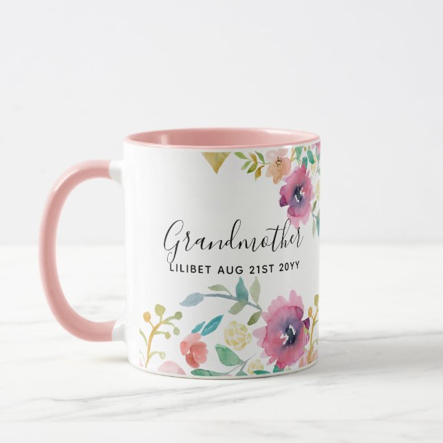 Grandma Gift - Söt Plum Rosa Flowers Perosonal Mugg (Vänster)