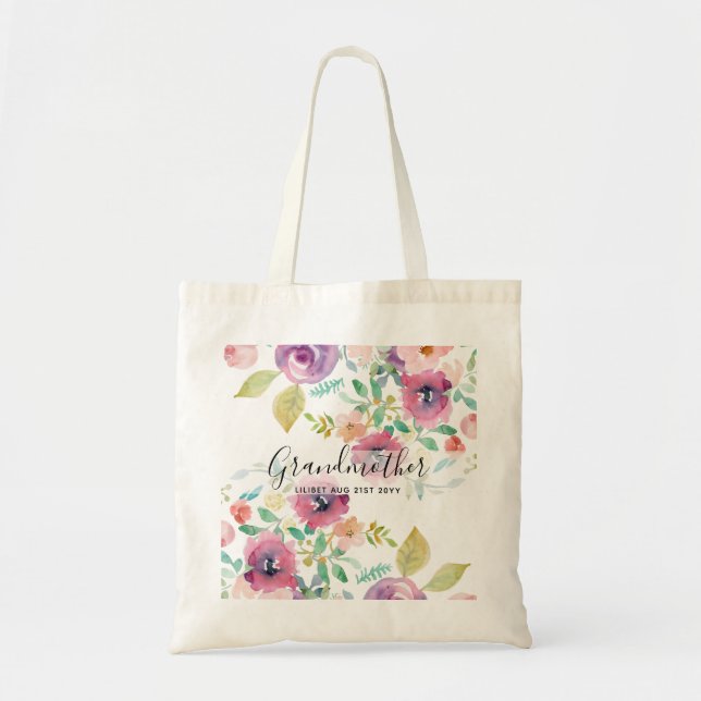 Grandma Gift - Söt Plum Rosa Flowers Perosonal Tygkasse (Framsidan)