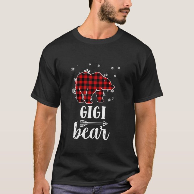 Grandma Gigi Bear Julafton Pajama Red Play Buffalo T Shirt (Framsida)