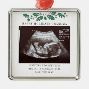 Grandma Glad helg Gravid Ultrasound Photo Julgransprydnad Metall