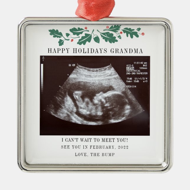 Grandma Glad helg Gravid Ultrasound Photo Julgransprydnad Metall (Framsidan)