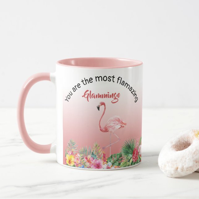 Grandma Glamingo Flamingo Rosa Tropical Namn Foto Mugg (Med munk)