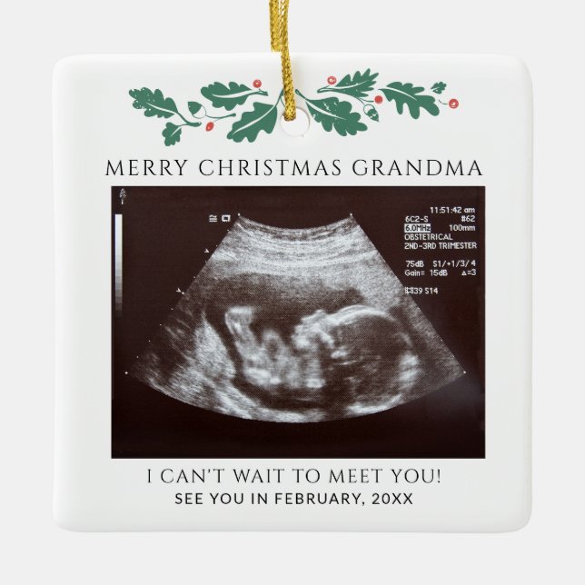 Grandma God jul Gravid Baby Reveal Julgransprydnad Keramik (Framsida)