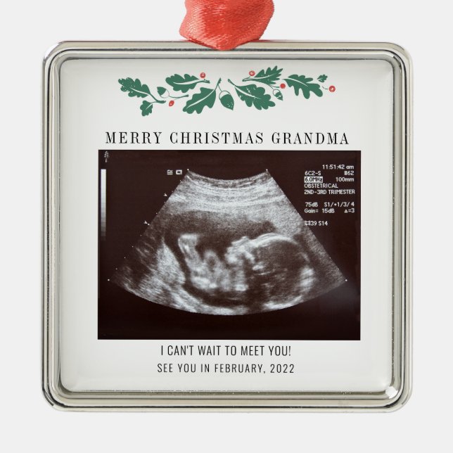 Grandma God jul Gravid Ultrasound Photo Julgransprydnad Metall (Framsidan)