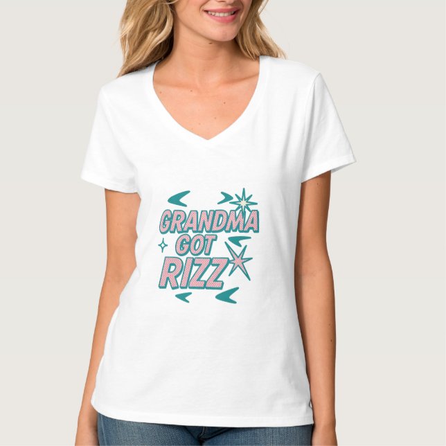 Grandma Got Rizz — Atomic Teal‑Pink Pop T Shirt (Framsida)