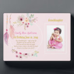 Grandma Granddotter PHOTO Dikt Keepsaké Gift<br><div class="desc">Söt vattenfärgade blommor och fjädrar adorn denna söt rosa och vita, utstrykta dekorativa keepsakpresenter för flickor. Det finns en fotomall fält för att lägga till ett foto och fyra malltexter fält som alla kan redigeras i kostym oavsett tillfälle, inklusive första födelsedag, baptism, julklapp, Nyfödd bebis, Heliga Communion, bekräftelse, Andra födelsedag...</div>