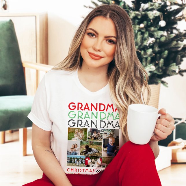 Grandma Grandkilling Family Bild Collage jul T Shirt (Skapare uppladdad)