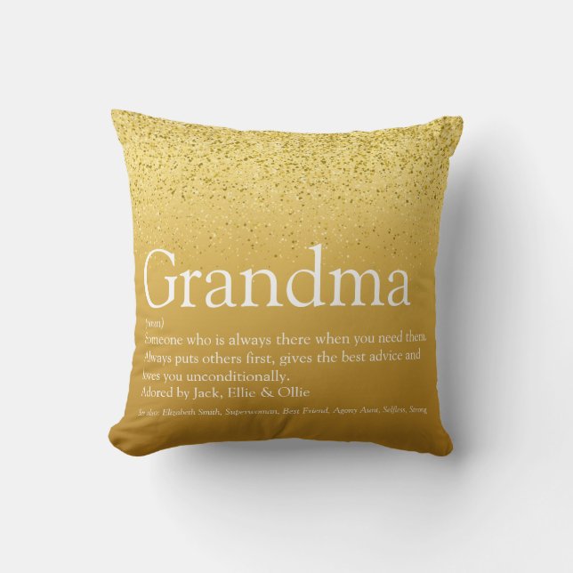 Grandma, Grandmor Definition Guld Glitter Kudde (Framsida)