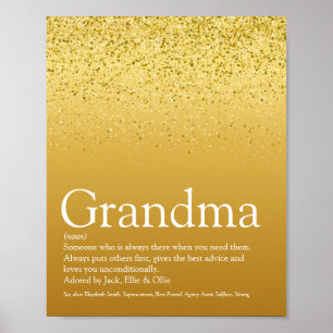Grandma, Grandmor Definition Guld Glitter Poster