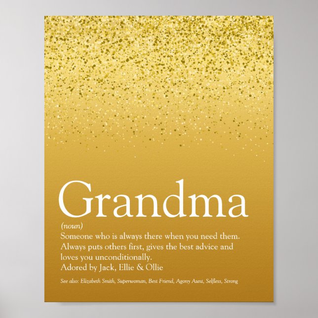 Grandma, Grandmor Definition Guld Glitter Poster (Framsidan)