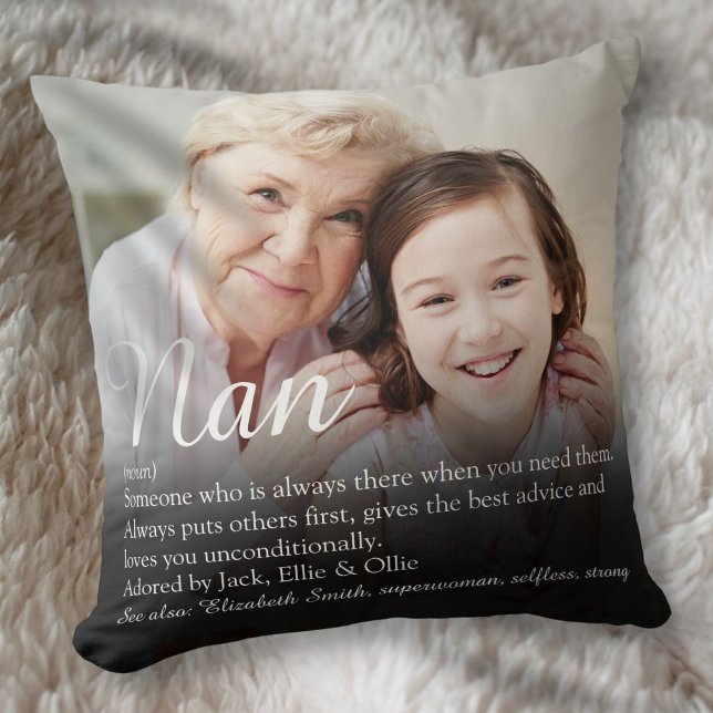 Grandma, Grandmor Definition Script Photo Kudde (Grandma, Grandmother Definition Script Photo Throw Pillow)