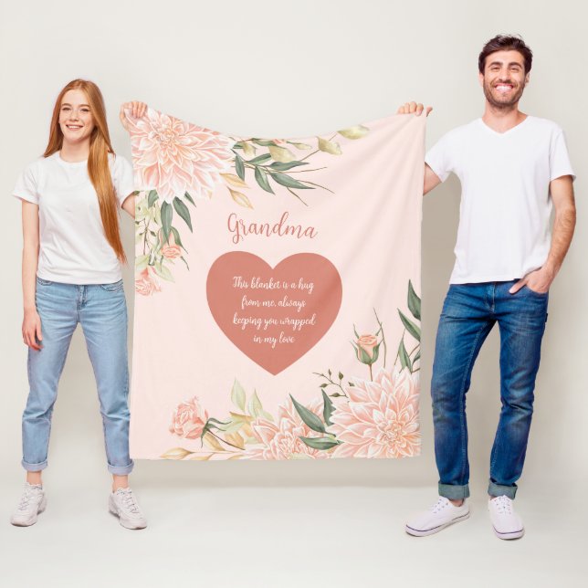 Grandma Grandmor Quote Watercolor Rosa Blommigt Fleecefilt (På plats)