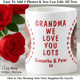 Grandma Grandpa Family Two Photo Hearts Mug Custom Kaffemugg