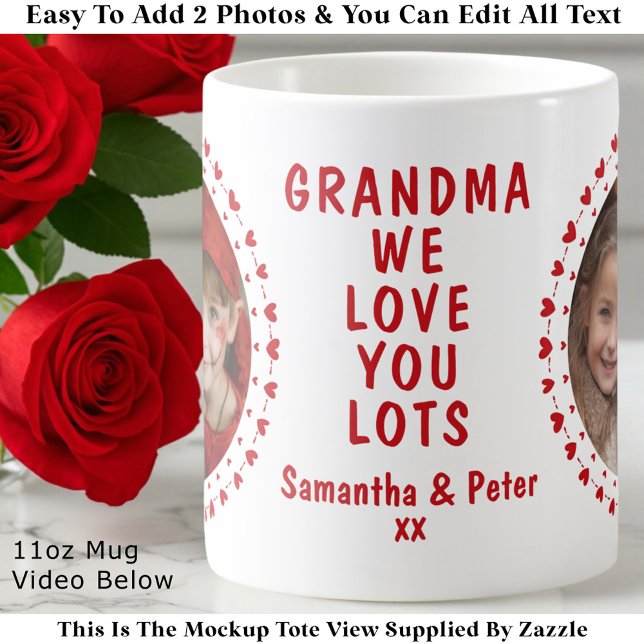 Grandma Grandpa Family Two Photo Hearts Mug Custom Kaffemugg (Skapare uppladdad)
