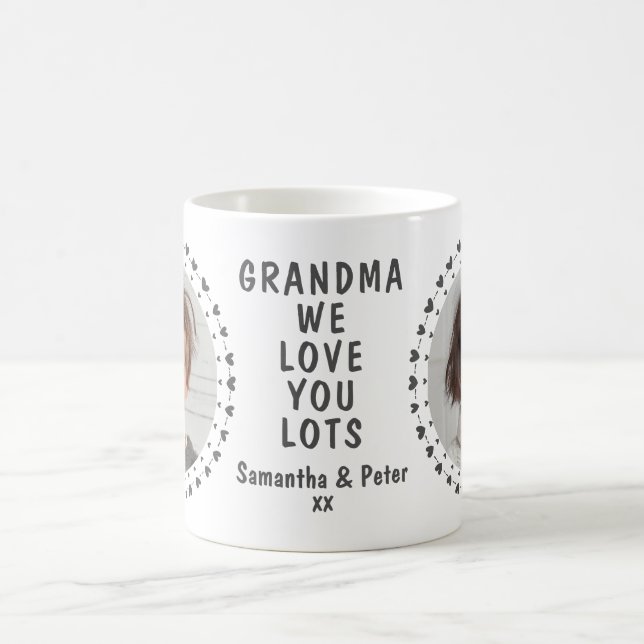 Grandma Grandpa Family Two Photo Hearts Mug Custom Kaffemugg (Center)