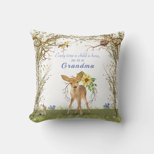 Grandma & Grandpa Fawn Uggla Bunny Flowers Kudde (Framsida)