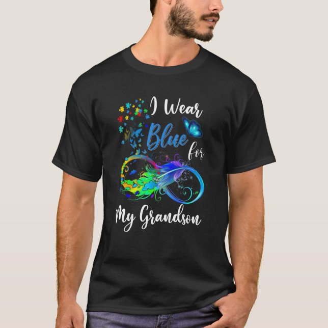 Grandma Grandpa I Wear Blue For My Grandson Autism T Shirt (Framsida)