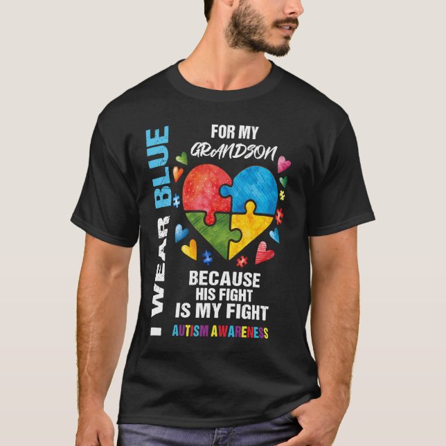 Grandma Grandpa I Wear Blue For My Grandson Autism T Shirt (Framsida)