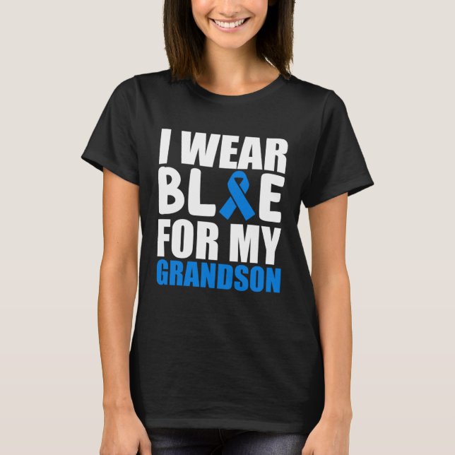 Grandma Grandpa I Wear Blue For My Grandson Autism T Shirt (Framsida)