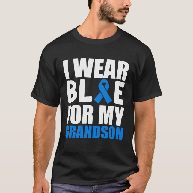Grandma Grandpa I Wear Blue For My Grandson Autism T Shirt (Framsida)
