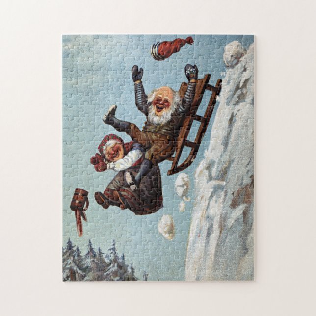 Grandma Grandpa Julafton Sleigh Ride Wilhelm Larse Pussel (Vertikal)