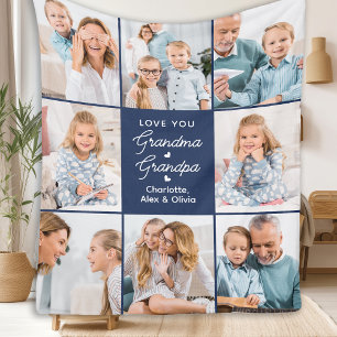 Grandma Grandpa Personlig Navy Blue 8 Bild Fleecefilt