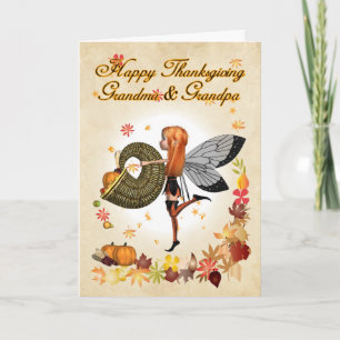 Grandma & Grandpa - Thanksgiving Card - Cute Littl Helgkort