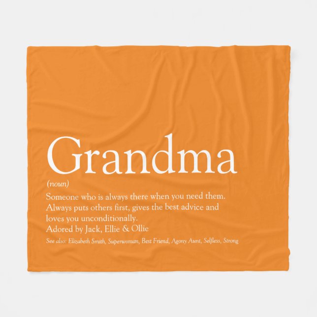 Grandma Granny Definition Orange Modern Roligt Fleecefilt (Framsidan (Horisontell))