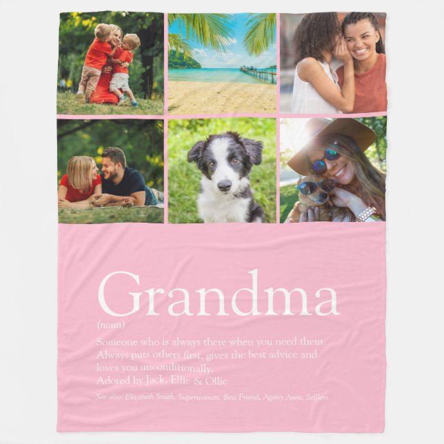 Grandma Granny Definition Photo Collage Rosa Fleecefilt (Framsidan)