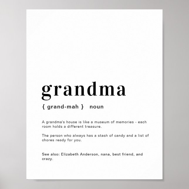 Grandma, Granny, Grandmor, Nana Definition Poster (Framsidan)