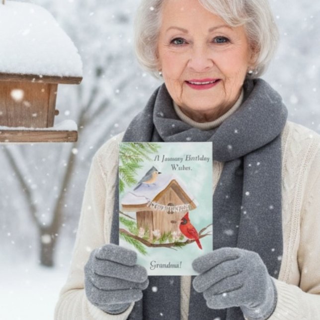 Grandma Happy January Birthday With Birds at Bird Kort (Skapare uppladdad)