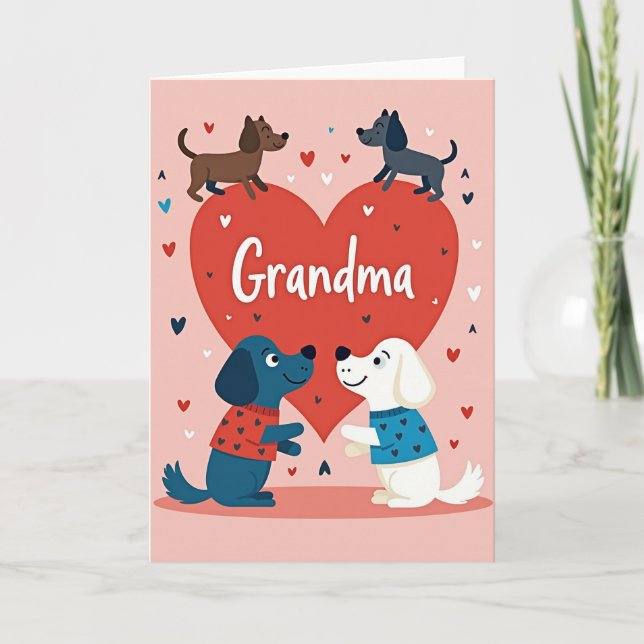 Grandma Heart Pattern Dogs Card Kort (Framsida)