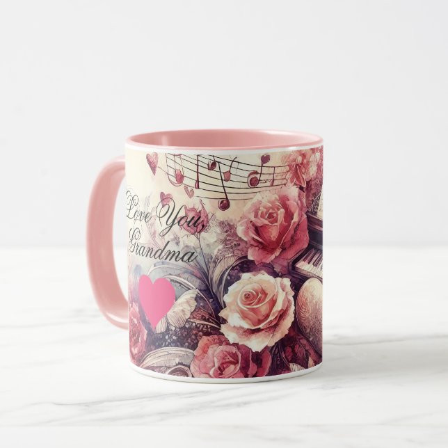 Grandma Hearts Kärlek Piano Music Mugg (Framsida vänster)